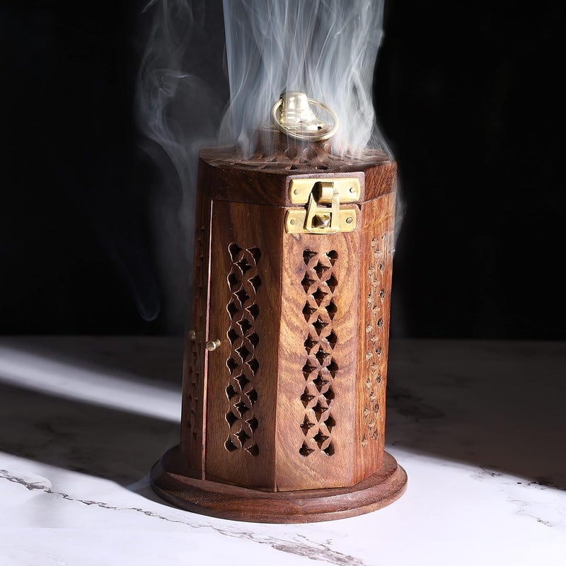 Bless International Bless-International Traditional-Handmade-Burner Wooden-Incense-Stick-Holder Ash-Catcher-Stand for-Aromatherapy-Meditation-Yoga (7 Inch Letter Box Wooden Charcoal/Cone) - Image 2